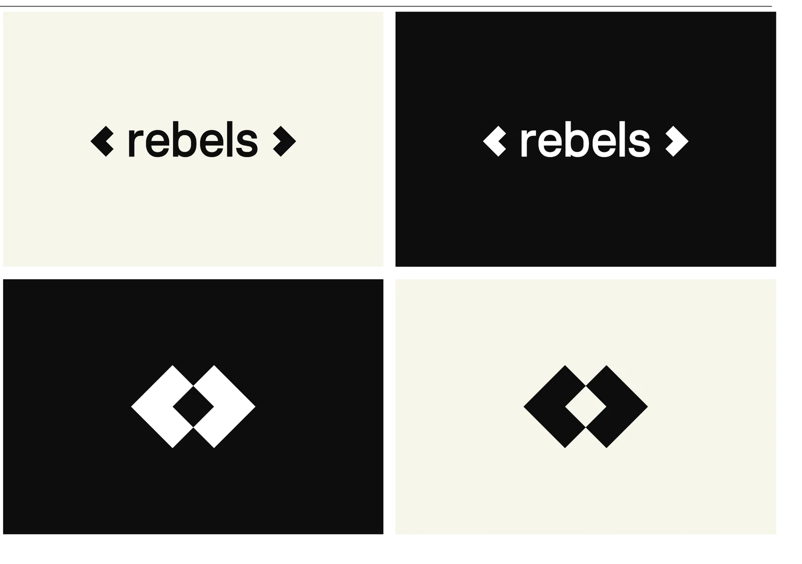 Four tiles in ivory and black: the logo with the word in two of them, the diamond mark alone in the other two.