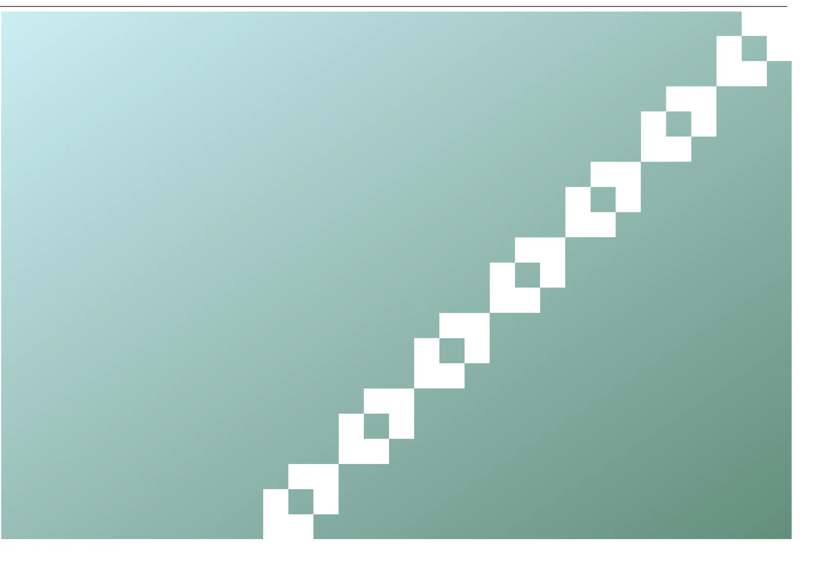 A diagonal stair of white squares rising from lower left to upper right across a pale green gradient.