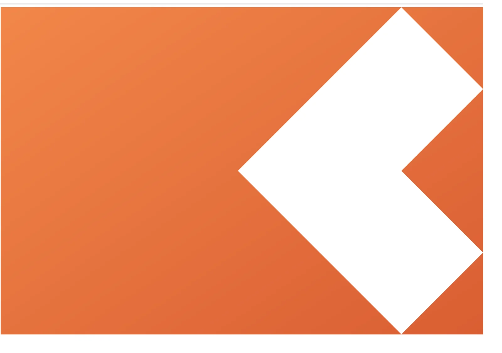 One white arrow shape of the logo, very large, cut by the right edge of an orange field.