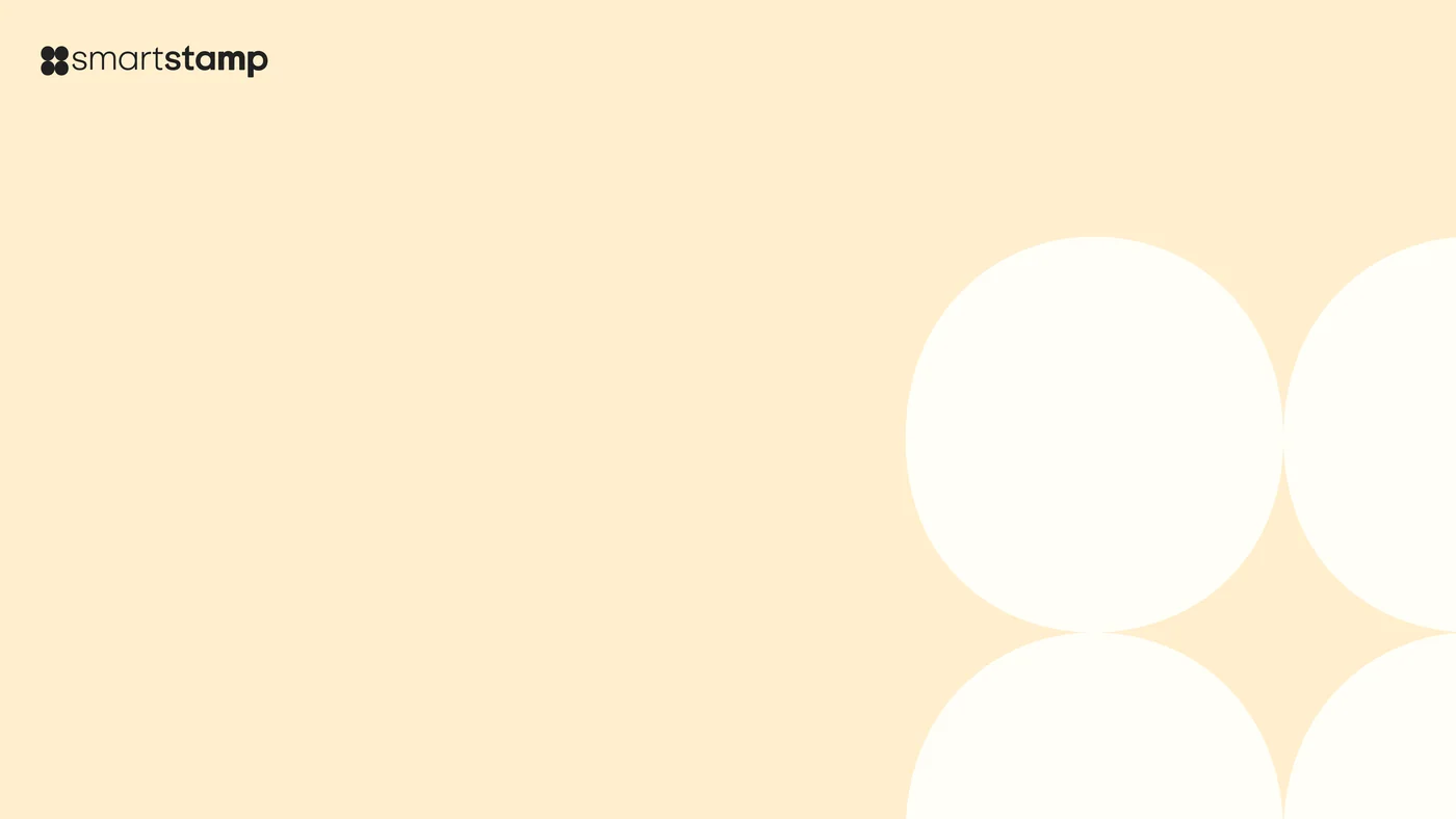 A cream 16 to 9 background with the small smartstamp logo top left and large white circles of the symbol cut by the right edge.