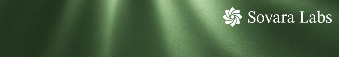 A wide, low banner: a dark green ground with soft rays of light and the logo in white at the right.