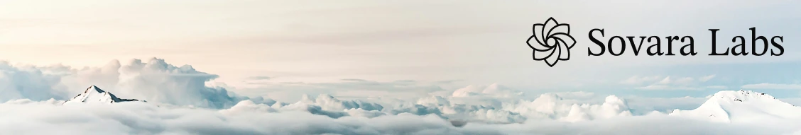 A wide, low banner: a pale sky over clouds and the logo in black at the right.