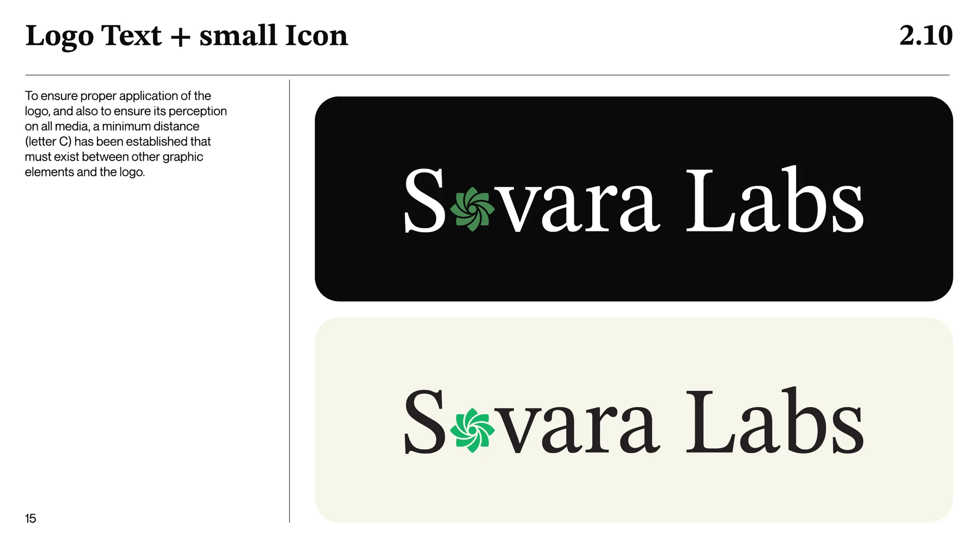 A page titled Logo Text + small Icon: the same with the small icon in green.