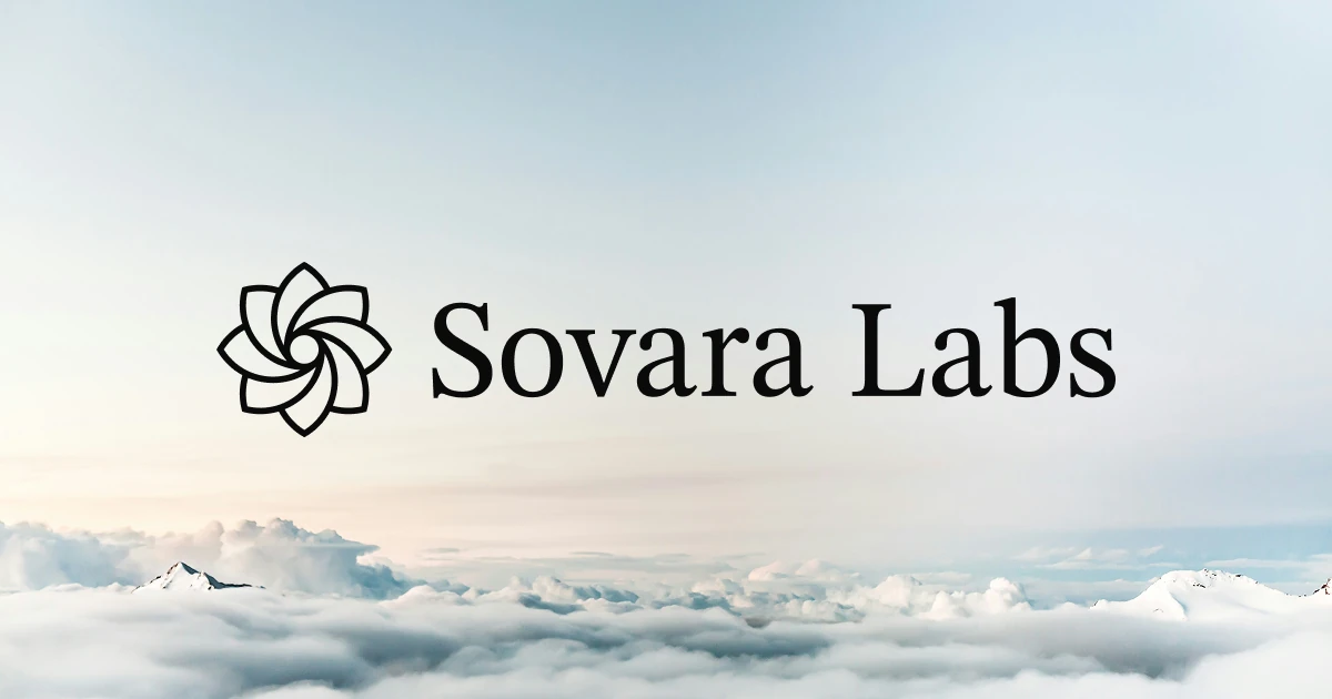 The logo in black, icon and name, on a picture of a pale sky over clouds.