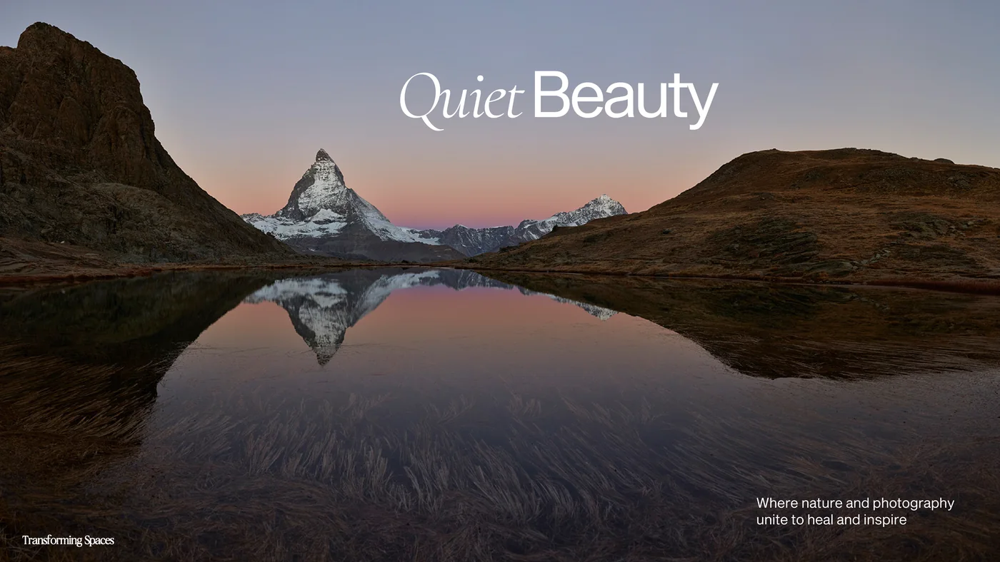 The same page in the file named 1V: Quiet Beauty stands at the top right, the first word in serif italics, and the line has moved to the bottom right in small type.