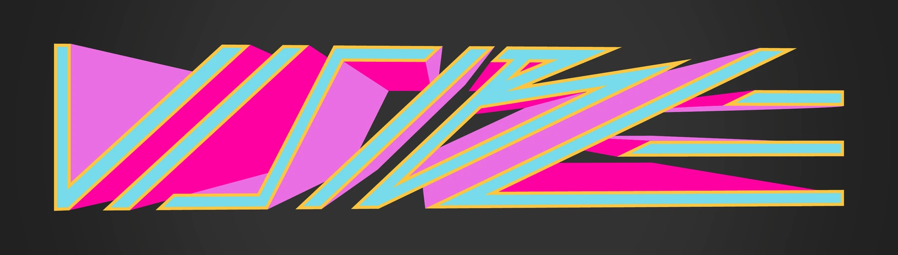 The Visible logo in colour on a dark ground: the word VISIBLE drawn as sharp slanted outlines in light blue with a thin yellow edge, over flat planes of pink and orchid that give it depth.