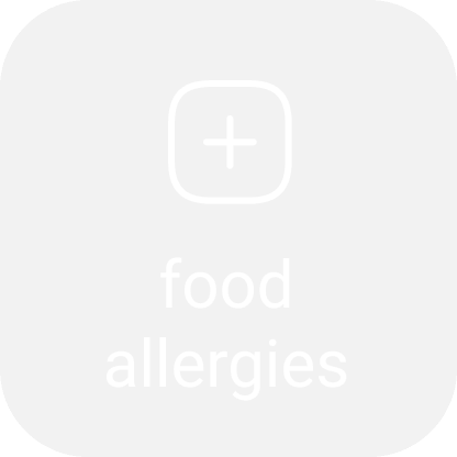 Rounded square button: a plus sign in a square above the words food allergies.
