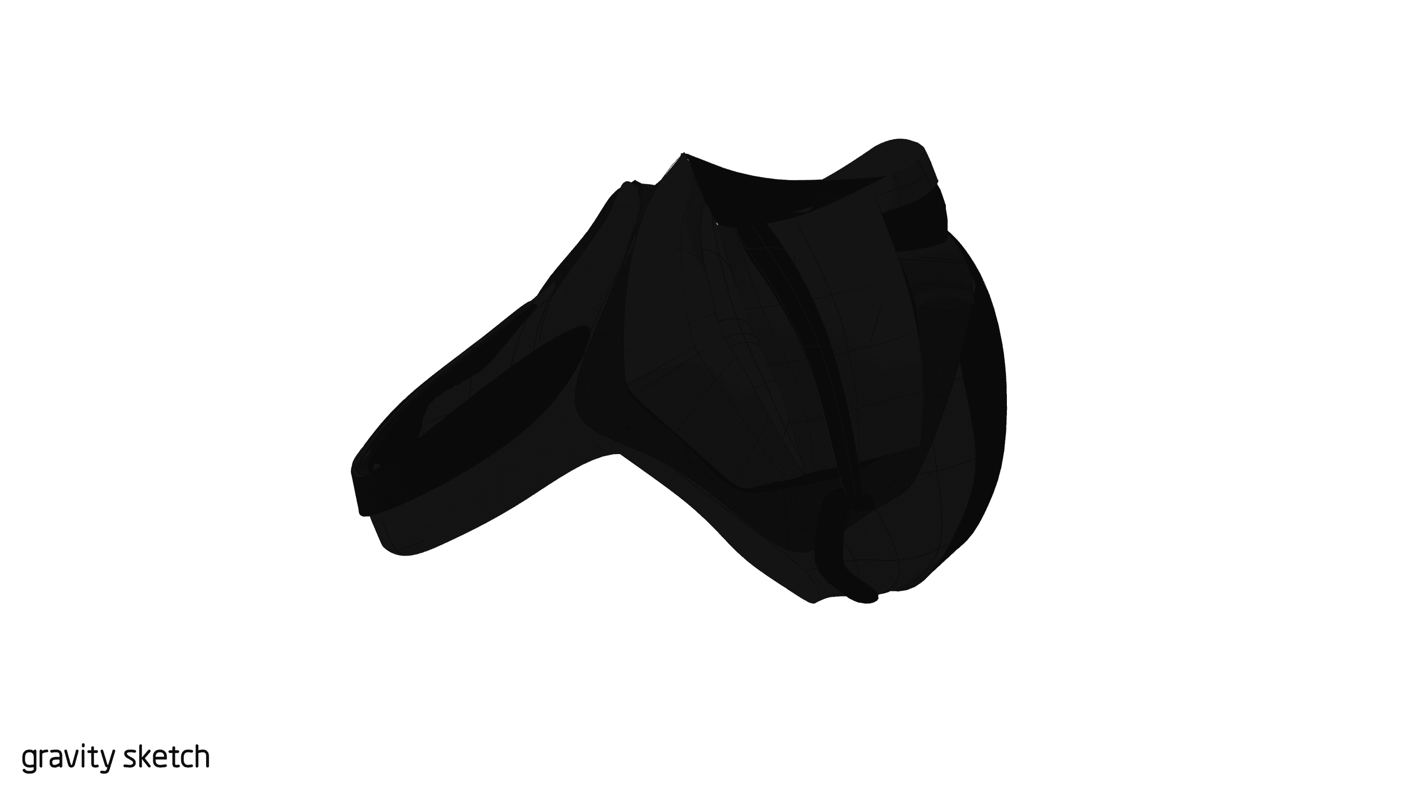 Gravity Sketch model: a dark saddle form seen from the side.