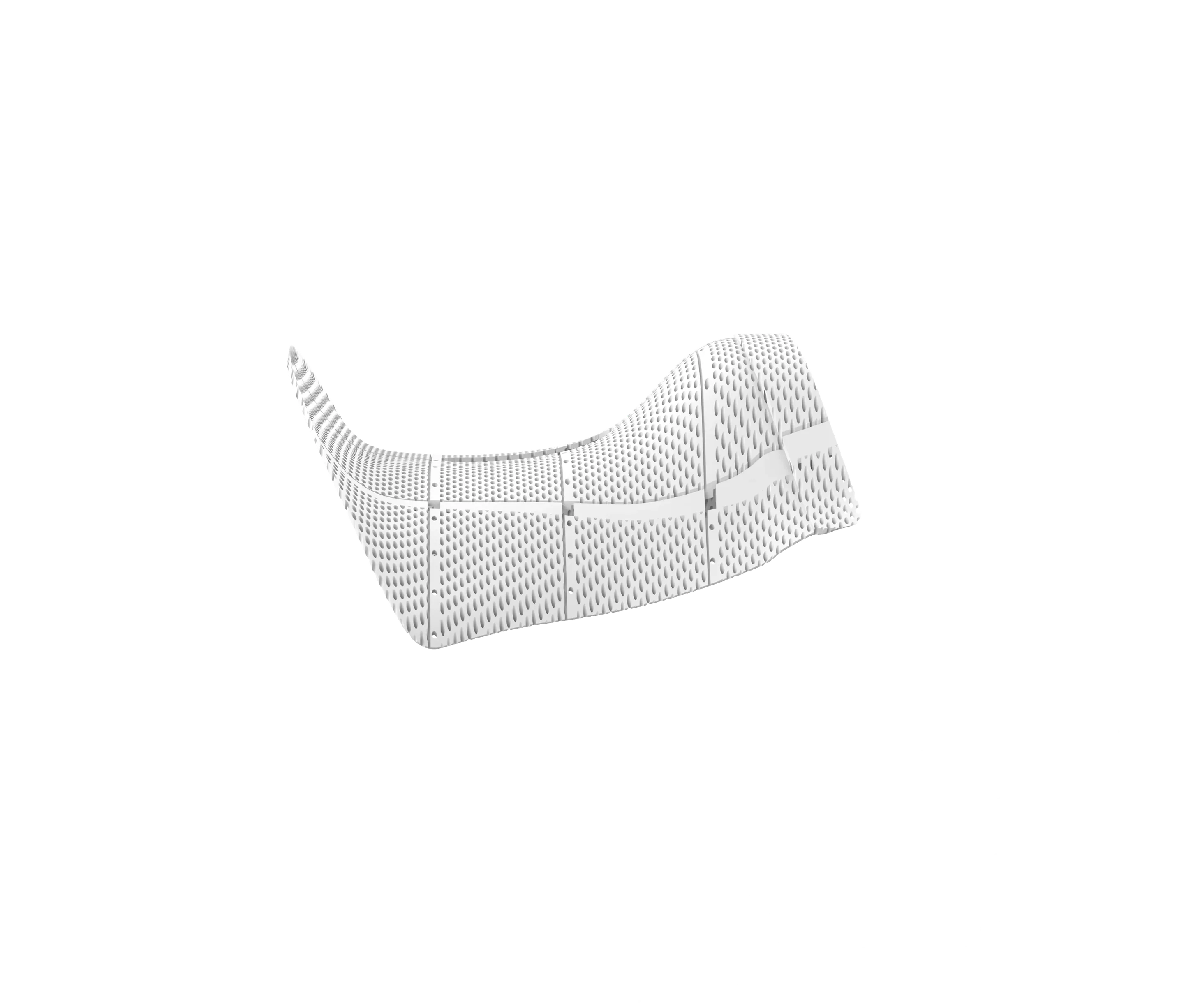 Render of the 3D CellPad from the side: the perforated pad curves up at the front and at the back.