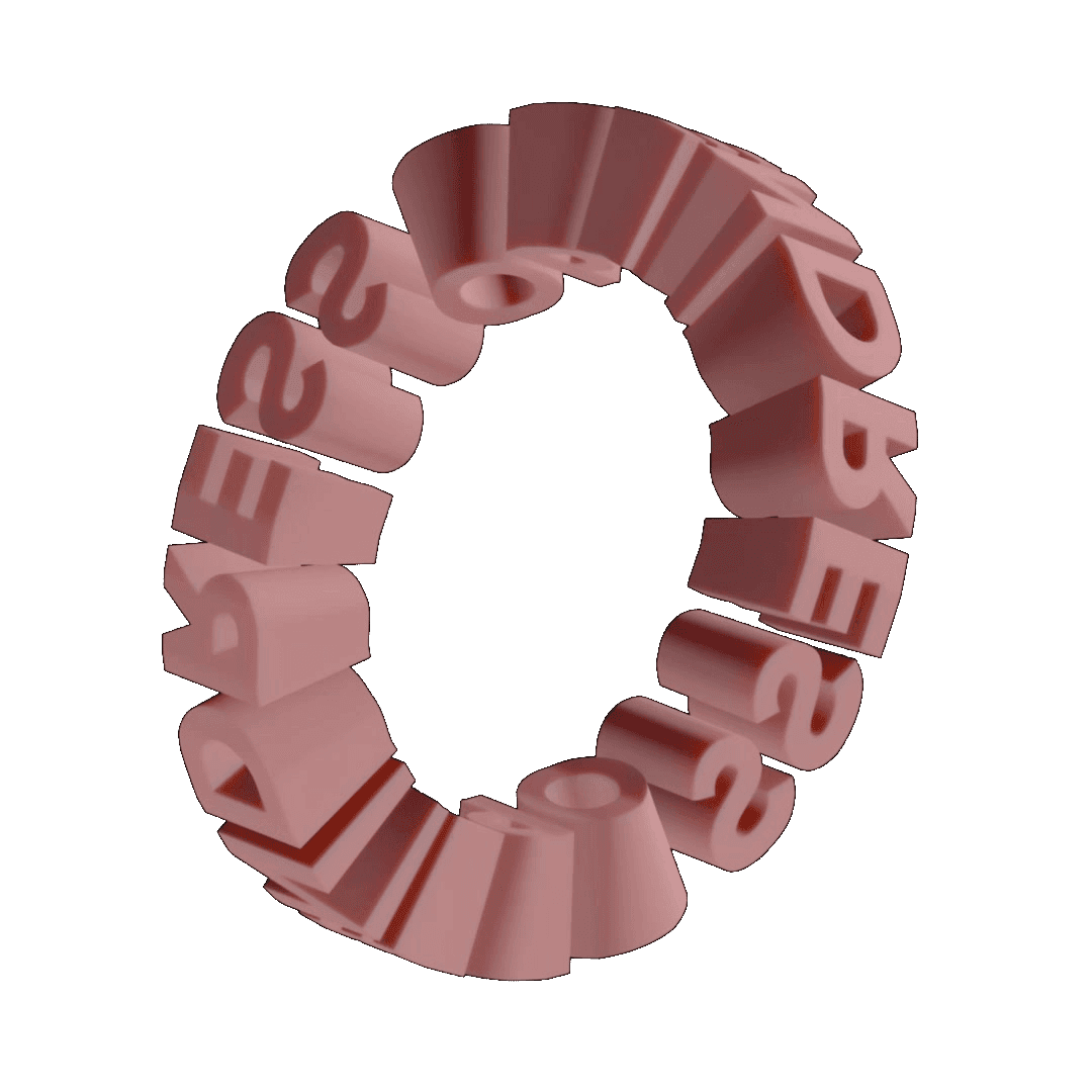 A partner mark: a tilted ring built from extruded pink letters.
