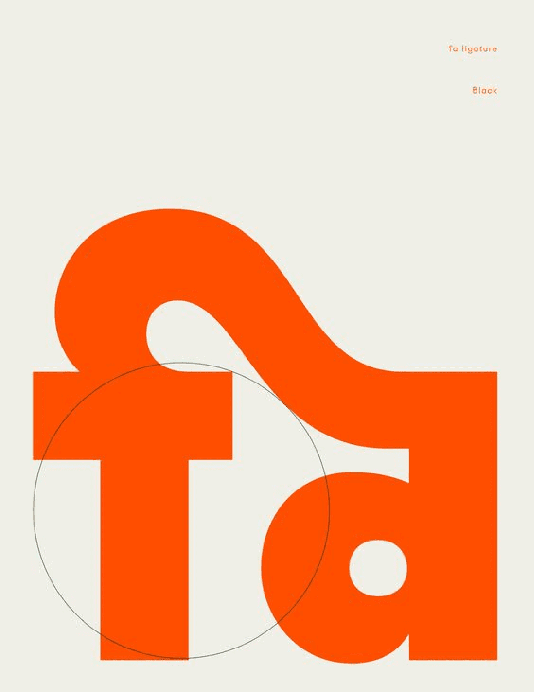 Moodboard reference: a poster with large orange letters f and a on an off white ground, with a thin circle drawn over them.
