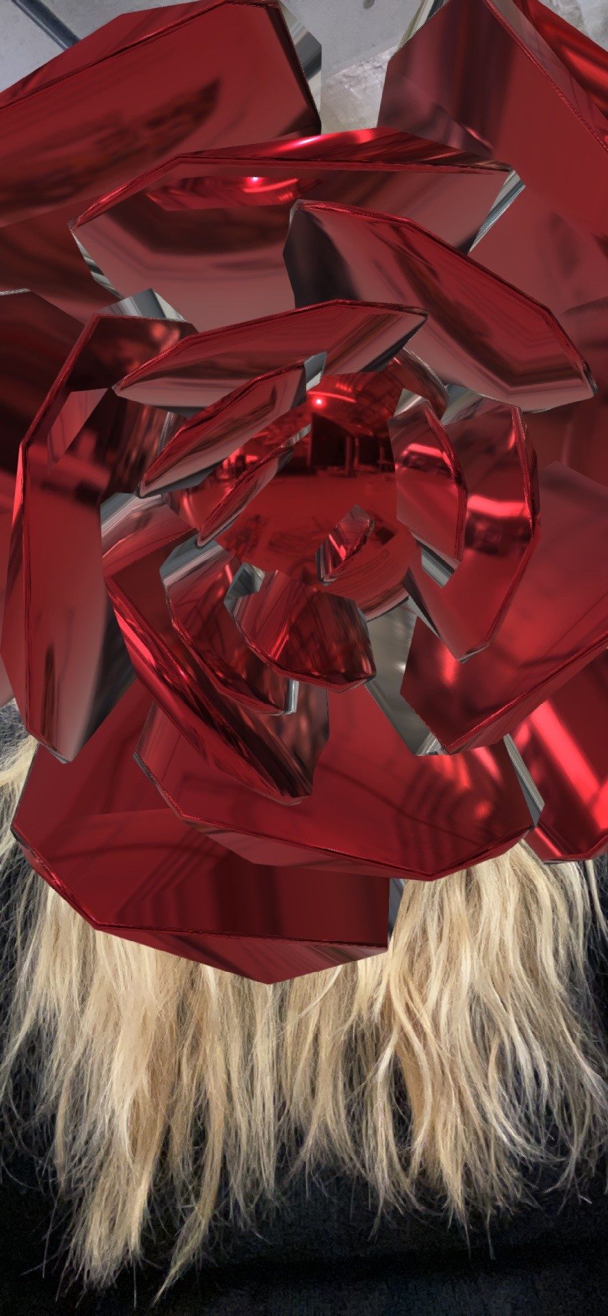 Selfie from the Spark AR prototype: the red rose fills the picture in front of the woman's face.