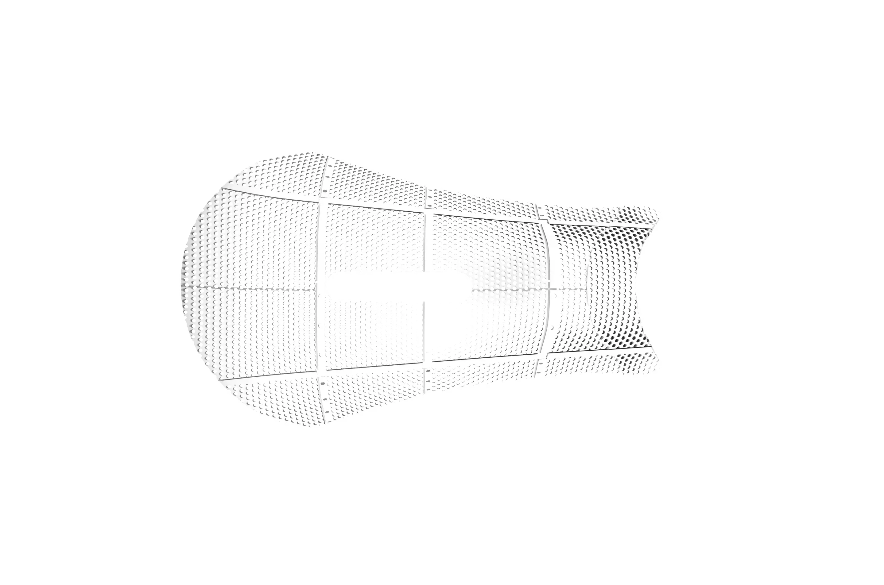 Render of the 3D CellPad from above: a perforated white pad in the outline of a saddle seat, with a slot in the middle.