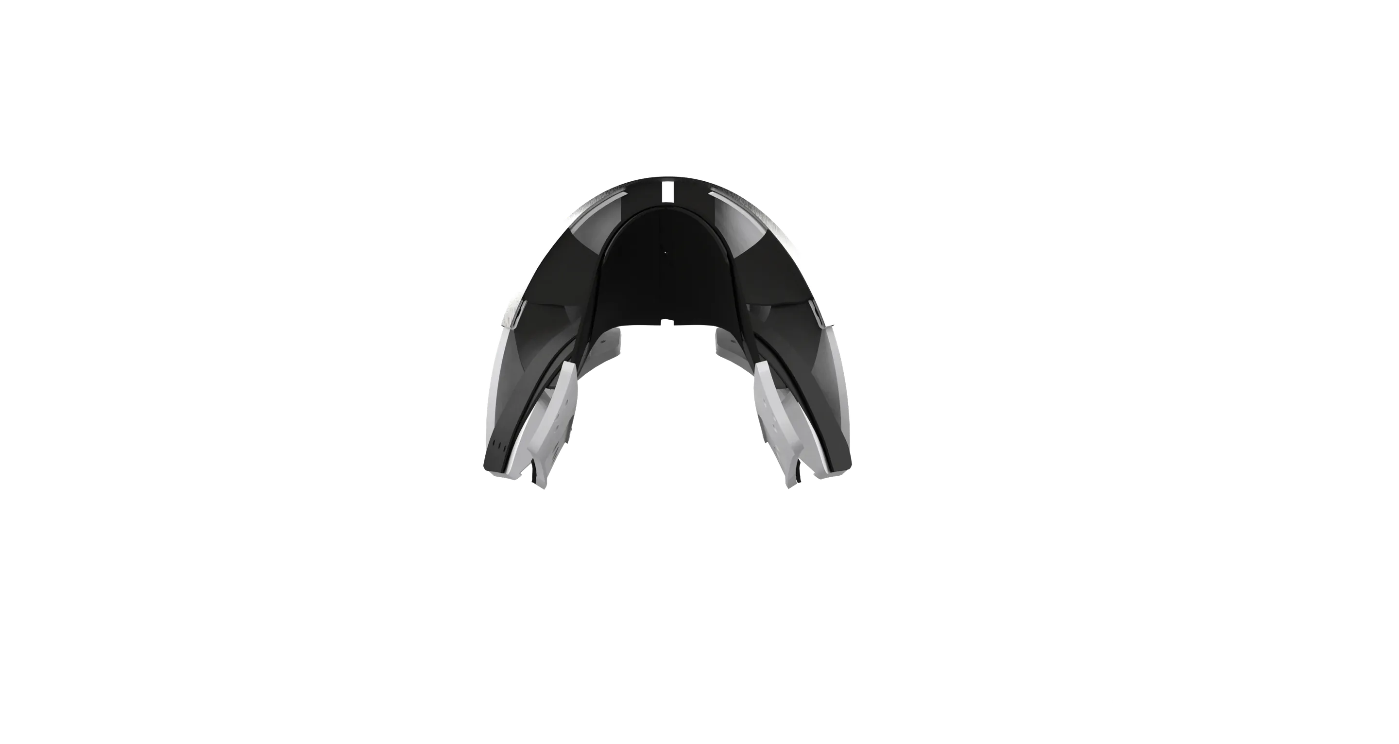 Render of the FlexBody from the front, looking through the arch of the black web.