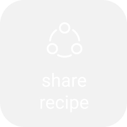 Rounded square button in white on a translucent grey ground: three linked circles above the words share recipe.