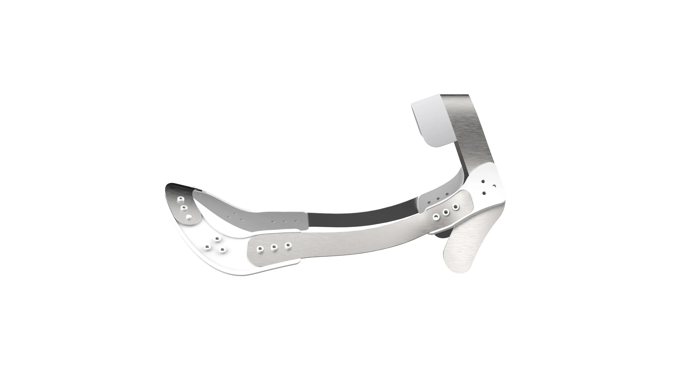 Render of the FlexTree from the side: a curved metal strut between the gullet and the rear arc.
